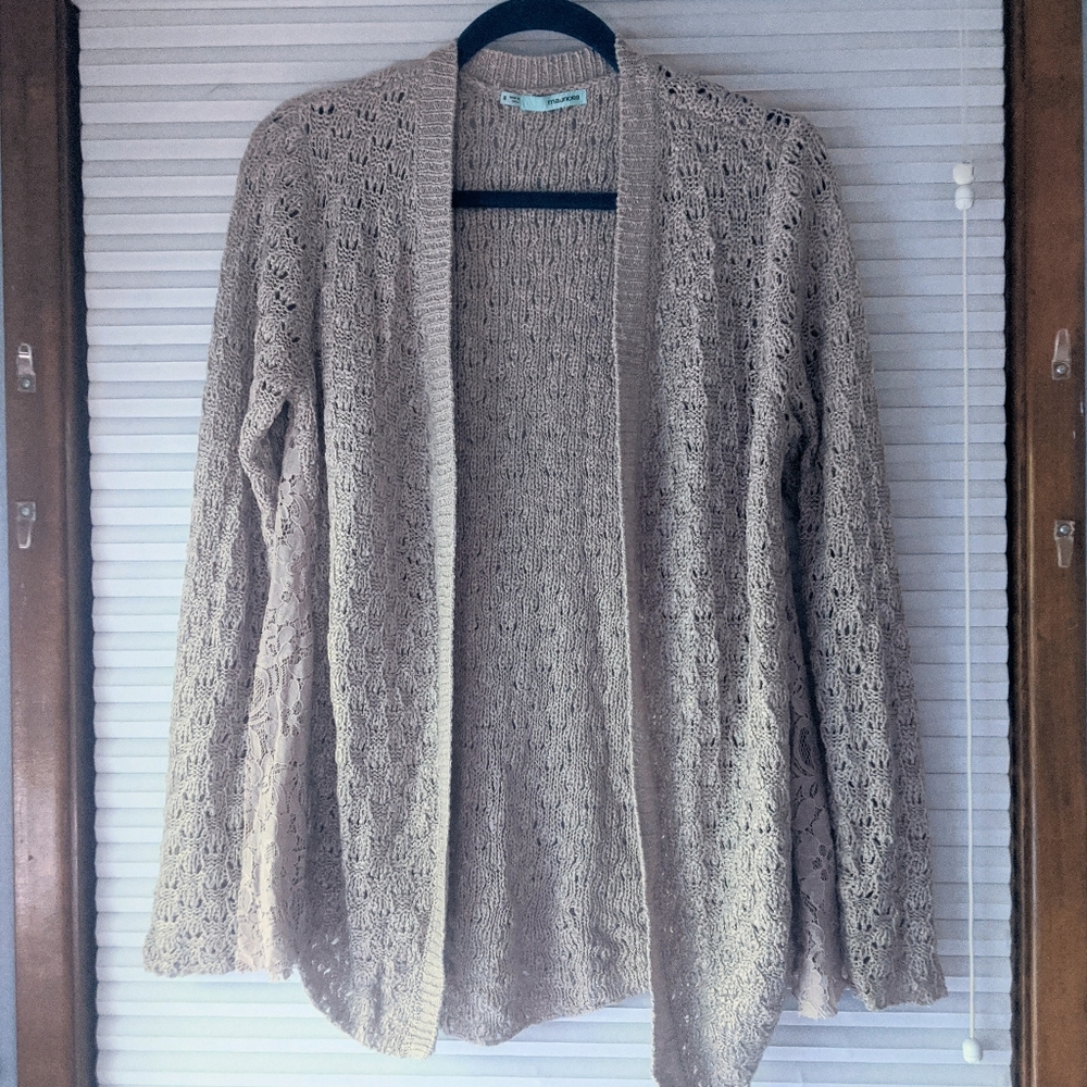 MAURICES Mauve Crochet Cardigan w/Lace Panel sz S